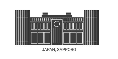Japonya ve Sapporo seyahat tarihi vektör çizgisi çizimi