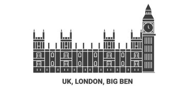 İngiltere, Londra, Big Ben, seyahat çizgisi vektör illüstrasyonu