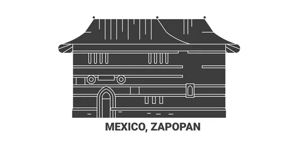 México Zapopan Viaje Hito Línea Vector Ilustración — Vector de stock