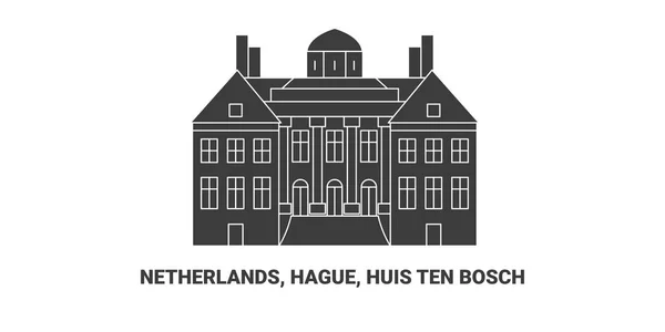 Niederlande Den Haag Huis Ten Bosch Reise Meilenstein Linienvektorillustration — Stockvektor
