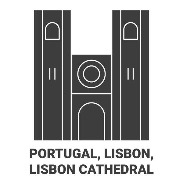 Portugal Lissabon Lissabon Katedralen Resa Landmärke Linje Vektor Illustration — Stock vektor