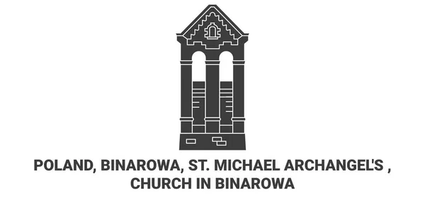 Polen Binarowa Michael Erzengel Kirche Binarowa Reise Meilenstein Linienvektorillustration — Stockvektor