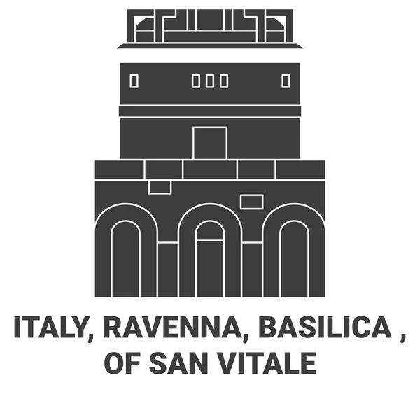 Italië Ravenna Basiliek Van San Vitale Reizen Oriëntatiepunt Lijn Vector — Stockvector