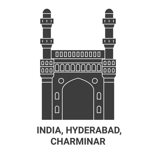 インド ハイデラバード チャーミナー旅行のランドマークラインベクトル図 — ストックベクタ