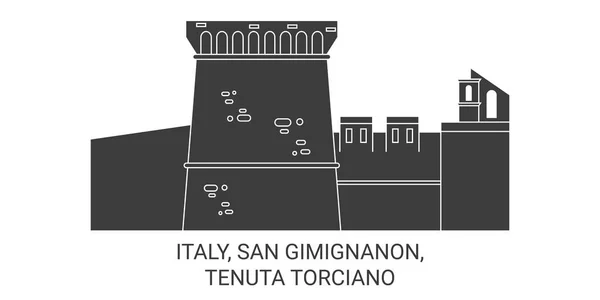 Italia San Gimignanon Tenuta Torciano Recorrido Hito Línea Vector Ilustración — Vector de stock