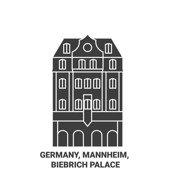 Tyskland Mannheim Biebrich Palace Resa Landmärke Linje Vektor Illustration — Stock vektor