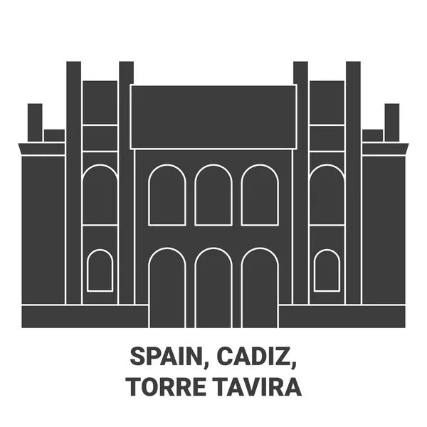 Espagne Cadix Torre Tavira Illustration Vectorielle Ligne Voyage — Image vectorielle