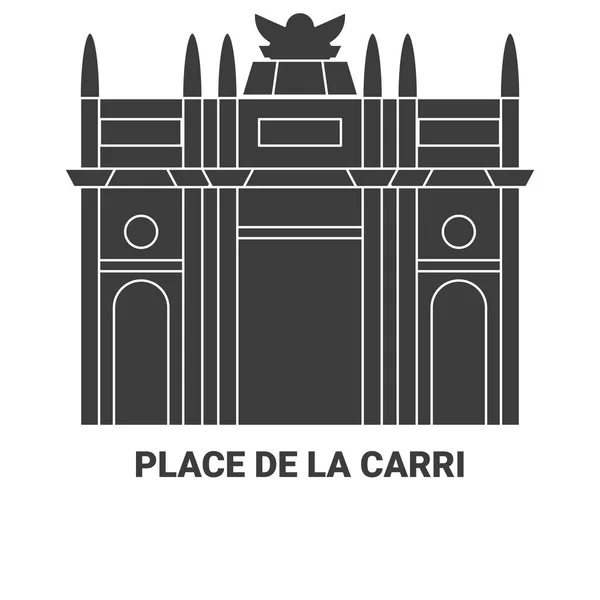 프랑스 Place Carri Travel Landmark Line Vector Illustration — 스톡 벡터