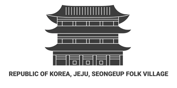 République Corée Jeju Seongeup Folk Village Illustration Vectorielle Ligne Repère — Image vectorielle