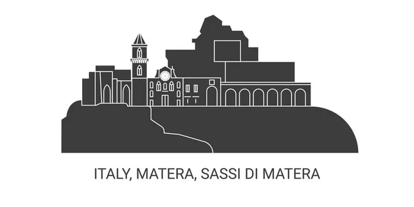 Italy Matera Sassi Matera Travel Landmark Line Vector Illustration — Stock Vector