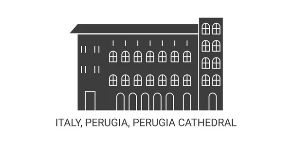 イタリア ペルージャ ペルージャ大聖堂 旅行ランドマークラインベクトル図 — ストックベクタ