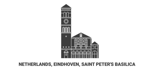 Holandia Eindhoven Bazylika Piotra Podróż Punkt Orientacyjny Linia Wektor Ilustracja — Wektor stockowy