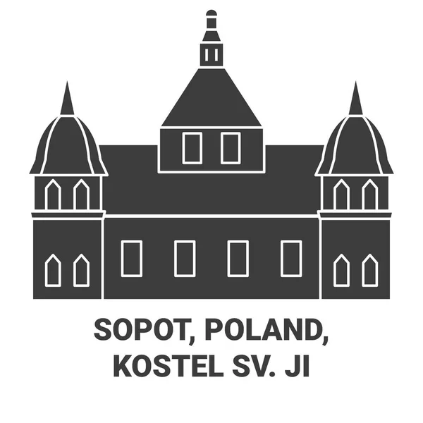 Polen Sopot Kostel Jiho Reizen Oriëntatiepunt Lijn Vector Illustratie — Stockvector