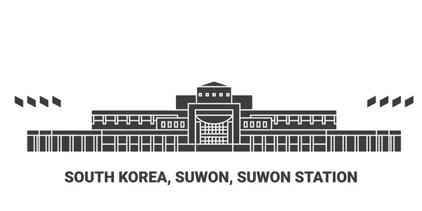 Kore Cumhuriyeti Suwon Suwon Stasyonu Seyahat Çizgisi Vektör Ilüstrasyonu — Stok Vektör
