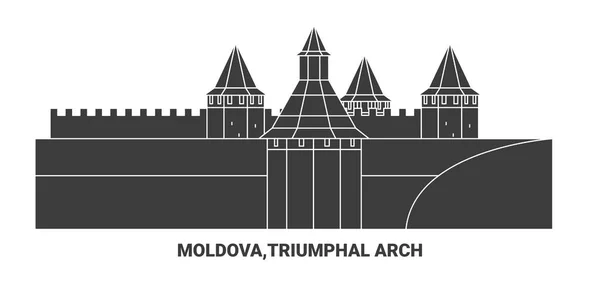Moldavie Arc Triomphe Illustration Vectorielle Ligne Repère Voyage — Image vectorielle