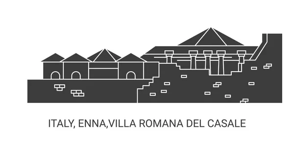 Talya Enna Villa Romana Del Casale Seyahat Çizgisi Çizimi — Stok Vektör