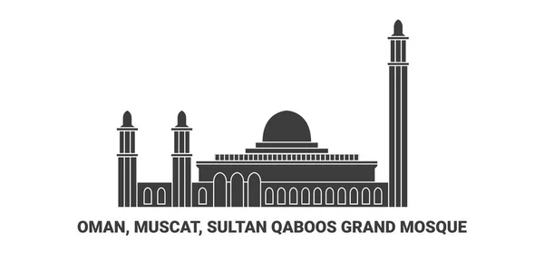 Oman Muscat Sultan Qaboos Grande Mosquée Illustration Vectorielle Ligne Repère — Image vectorielle
