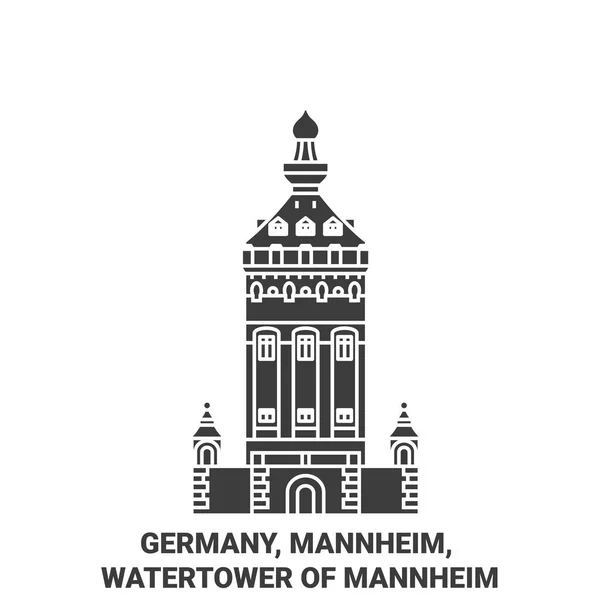 Alemania Mannheim Torre Agua Mannheim Recorrido Hito Línea Vector Ilustración — Archivo Imágenes Vectoriales