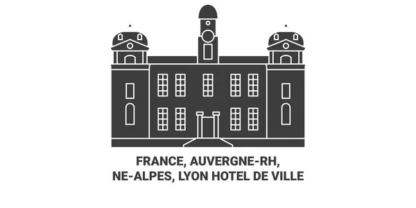 Frankreich Auvergnerh Nealpes Lyonhtel Ville Reise Meilenstein Linienvektorillustration — Stockvektor