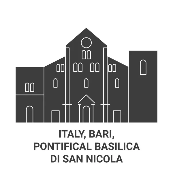 Italy Bari Pontifical Basilica San Nicola Travel Landmark Line Vector — 스톡 벡터