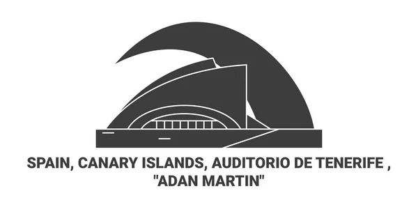 Spanien Kanarieöarna Auditorio Tenerife Resa Landmärke Linje Vektor Illustration — Stock vektor