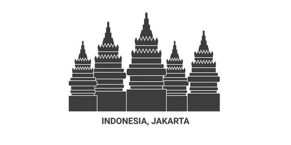 Indonesia Yakarta Viaje Hito Línea Vector Ilustración — Vector de stock