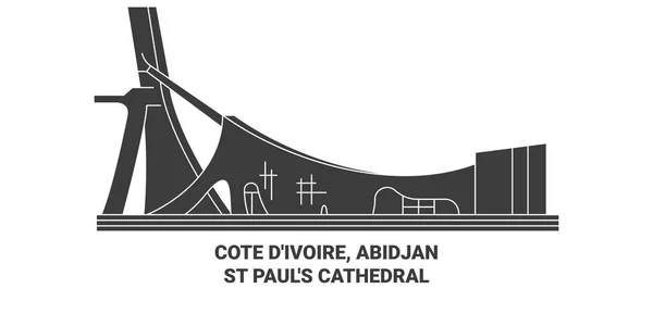 Cote Divoire Abidjanst Pauls Cathedral Travel Landmark Line Vector Illustration — 스톡 벡터