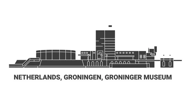 Netherlands Groningen Groninger Museum Travel Landmark Line Vector Illustration — Stock Vector
