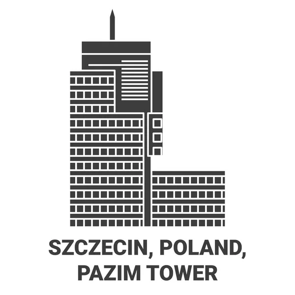 Poland Szczecin Pazim Tower Travel Landmark Line Vector Illustration — Stock Vector