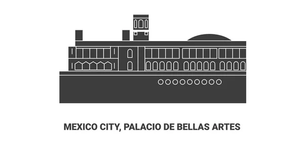 墨西哥 Palacio Bellas Artes 旅行地标线矢量图解 — 图库矢量图片