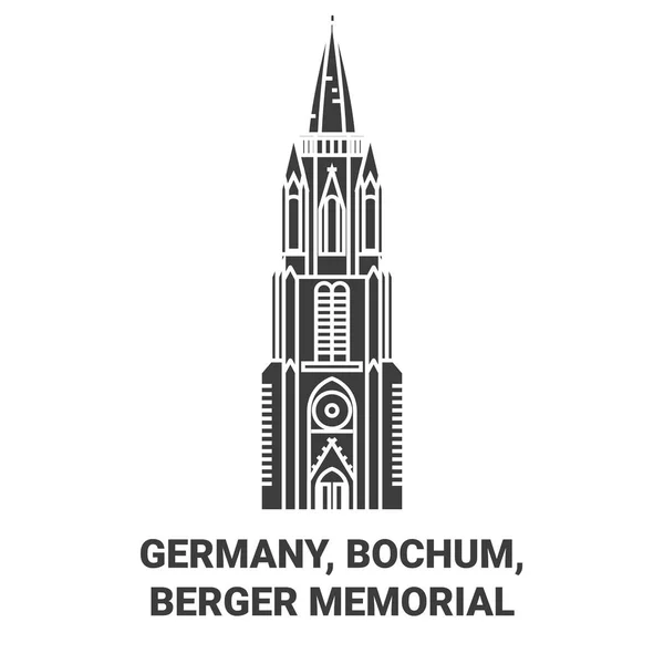 ドイツ ボーフム ベルガー記念旅行のランドマークラインベクトルイラスト — ストックベクタ