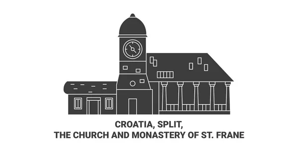 Croácia Split Igreja Mosteiro Frane Viagem Marco Linha Vetor Ilustração — Vetor de Stock