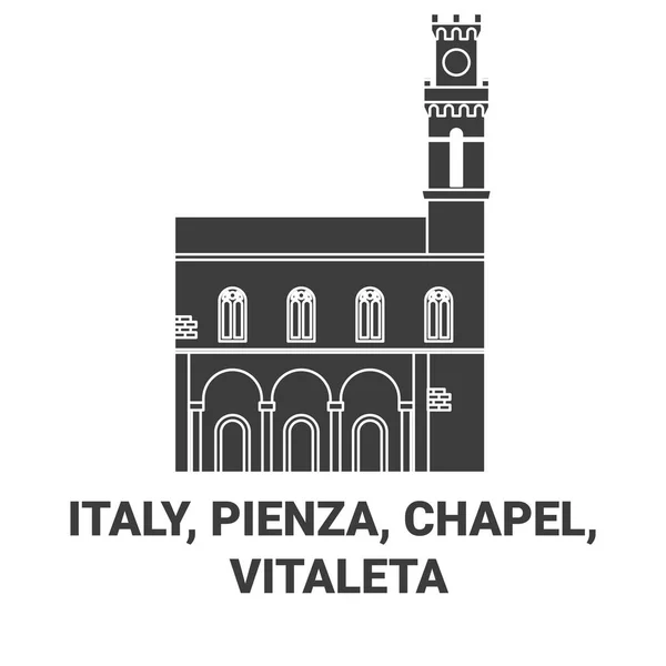 Italy Pienza Chapel Vitaleta Travel Landmark Line Vector Illustration — Stock Vector