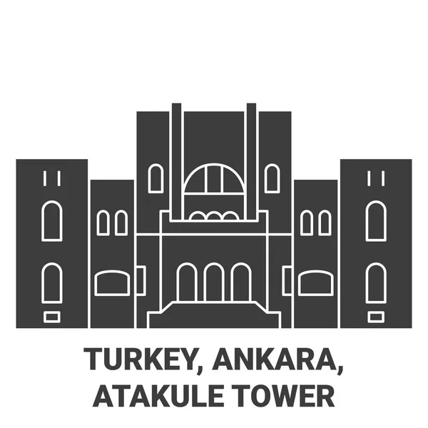 Türkiye Ankara Atakule Kulesi Tarihi Sınır Çizgisi Çizimi — Stok Vektör