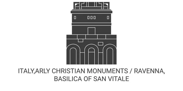 意大利 Arly Christian Monuments Ravenna Basilica San Vitale旅行地标线矢量说明 — 图库矢量图片