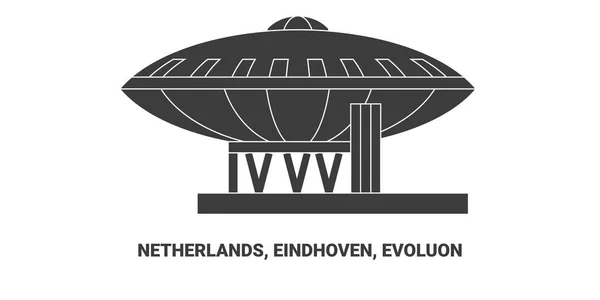 Niederlande Eindhoven Evoluon Reise Meilenstein Linienvektorillustration — Stockvektor