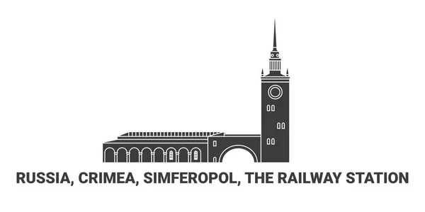 Russia Crimea Simferopol Railway Station Travel Landmark Line Vector Illustration — Stock Vector