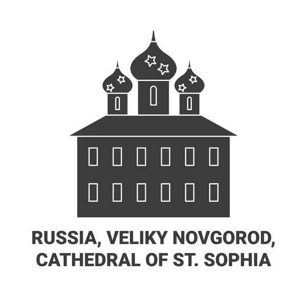 Russie Veliky Novgorod Cathédrale Sainte Sophie Illustration Vectorielle Ligne Voyage — Image vectorielle