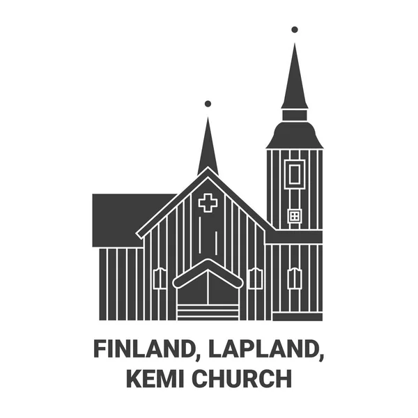 Finland Lapland Kemi Kerk Reizen Oriëntatiepunt Lijn Vector Illustratie — Stockvector