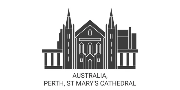Australia Perth Marys Cathedral Travel Landmark Line Vector Illustration — Stock Vector