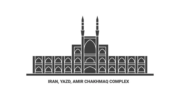 Iran Yazd Amir Chakhmaq Illustration Vectorielle Ligne Voyage Historique Complexe — Image vectorielle