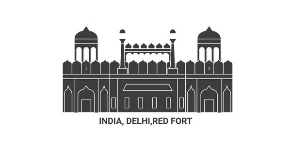 Inde Delhi Fort Rouge Illustration Vectorielle Ligne Repère Voyage — Image vectorielle