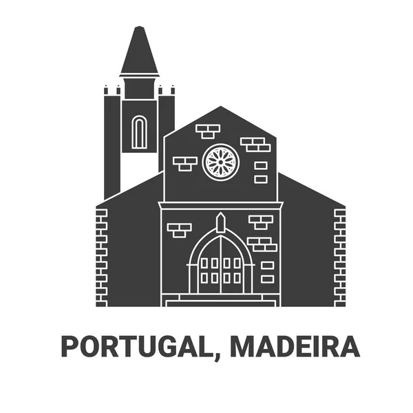 Portugal Madeira Ilustración Del Vector Línea Referencia Viaje — Vector de stock