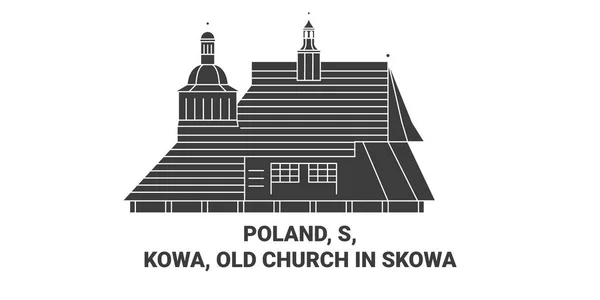 폴란드 Sekowa Old Church Travel Landmark Line Vector Illustration — 스톡 벡터