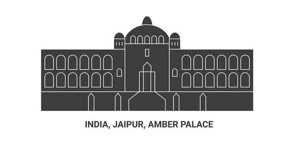 Índia Jaipur Amber Palace Viagem Marco Linha Vetor Ilustração —  Vetores de Stock