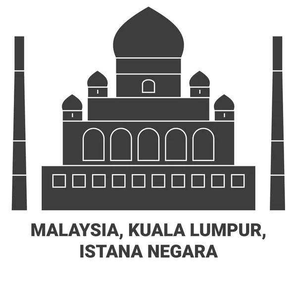 Malásia Kuala Lumpur Istana Negara Viagem Marco Linha Vetor Ilustração —  Vetores de Stock