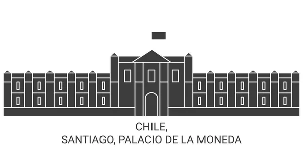 Chile Santiago Palacio Moneda Reise Meilenstein Linienvektorillustration — Stockvektor