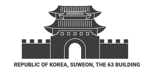 Republic Korea Suweon Building Travel Landmark Line Illustration — стоковий вектор