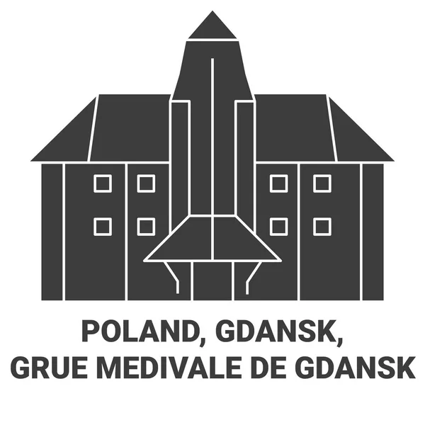 Polonya Gdansk Grue Medivale Seyahat Çizgisi Çizelgesi Çizimi — Stok Vektör