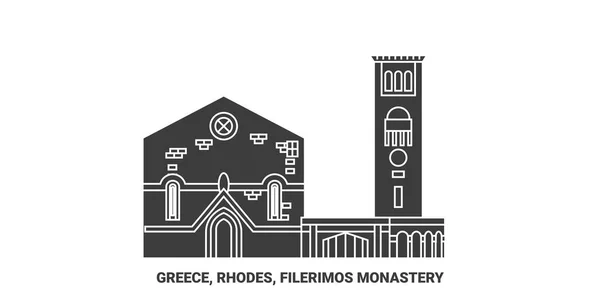 Griechenland Rhodos Filerimos Kloster Reise Meilenstein Linienvektorillustration — Stockvektor